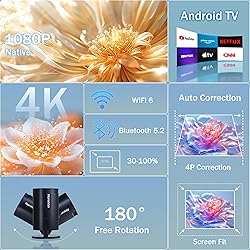 Mini Projector 1080P, 4K Projector Full HD with