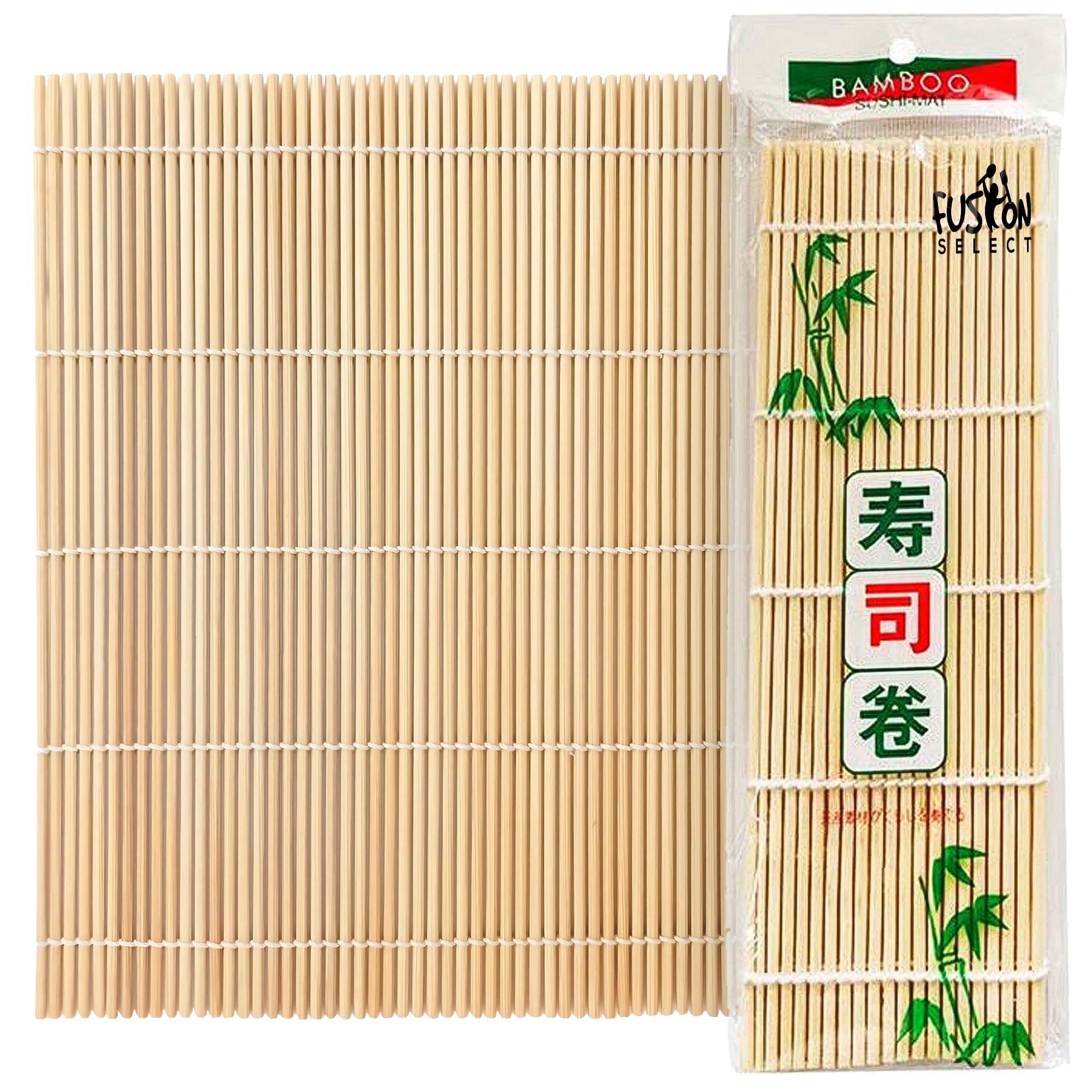 Fusion Select 1 Pk Bamboo Sushi Mat - Sushi Roller Mat for Making, Shaping & Molding Sushi Roll & Kimbap - Food-Safe Sushi Making Supplies, Tools & Accessories - Made of Natural Bamboo - 9.5x9.5