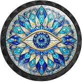Artinhand 4 Pack Boho Mandala Evil Eye Cabinet Knobs for Kitchen Bathroom | Stained Glass Drawer Pulls Round Black Dresser Handles Hardware for Desk Cupboard Wardrobe Closet Vanity Door Decor