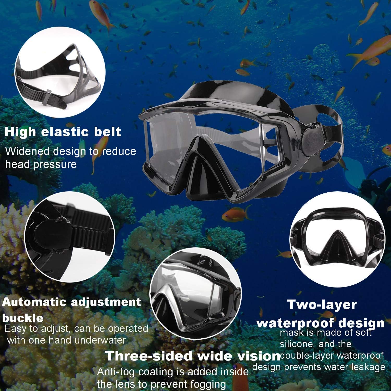 AQUA A DIVE SPORTS Diving mask Anti-Fog Swimming Snorkel mask Suitable for Adults Scuba Dive Swim Snorkeling Goggles Masks (Black) : Sports & Outdoors
