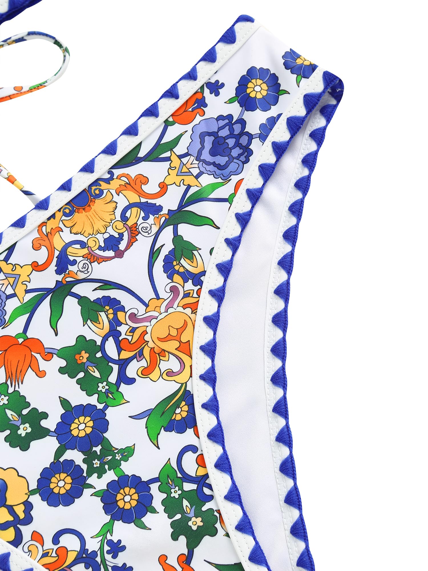 ZAFUL Women Strapless Textured Bandeau Bikini 2 Piece Swimwear Cheeky Solid Lace up Bathing Suits(7-Blue Yellow,M) - Image 6