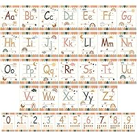 36 Pieces Alphabet Bulletin Board Set, Number ABC Posters for Classroom Wall Boho Rainbow Classroom Decor Educational Cards L