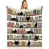 tgruihm Book Lovers Gifts for Readers Blanket, Librarian Gifts Bookshelf Black Cat Stuff Throw Blanket 60"x50", Birthday for Reading Lover Bookish Literary Gifts Blankets Home Decor