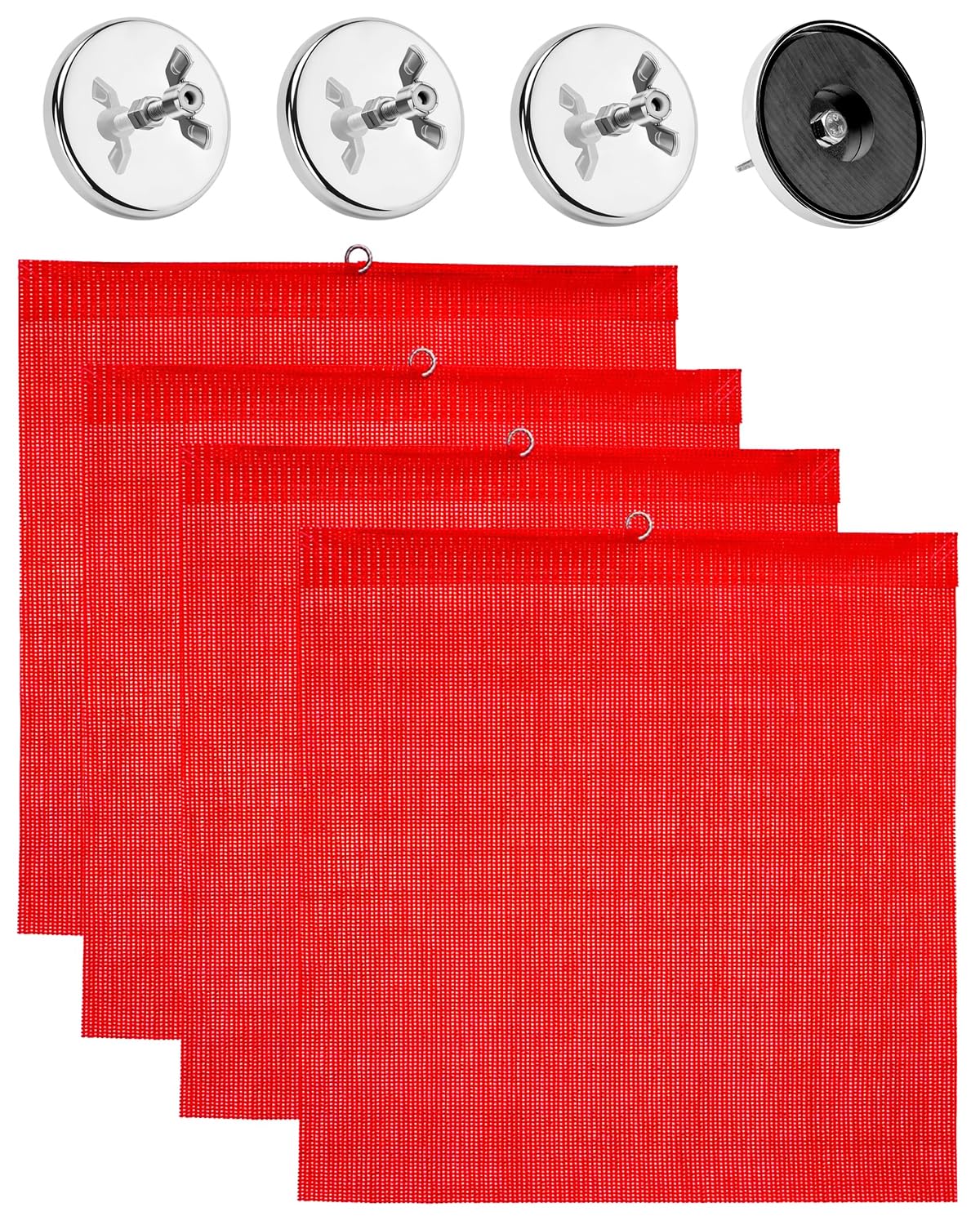 Photo 1 of Venussar Safety Flags for Trucks with Heavy Duty Magnets Kit, Pack of 4 Warning Safety Flag with Wire Loop 18 x 18 Inch and Round Magnets, Red Safety Flags for Trucks Trailer Oversize Load