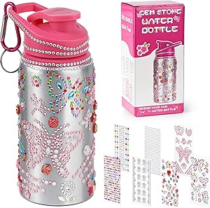 Poscoverge Decorate Your Own Water Bottles for Girls with Tons of Rhinestone Glitter Gem Stickers! BPA Free 20 oz Kids Water Bottle for Girl, Fun DIY Art and Craft, Birthday Gift for Kids