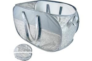 NAIRSNOW Upgraded 100L Collapsible Laundry Basket, Extra Large Mesh Pop Up Laundry Hamper, Dirty Clothes Hamper with long Handles, Pop-up Hampers for Laundry Travel. Dorm or Home Portable Laundry Baskets. Grey