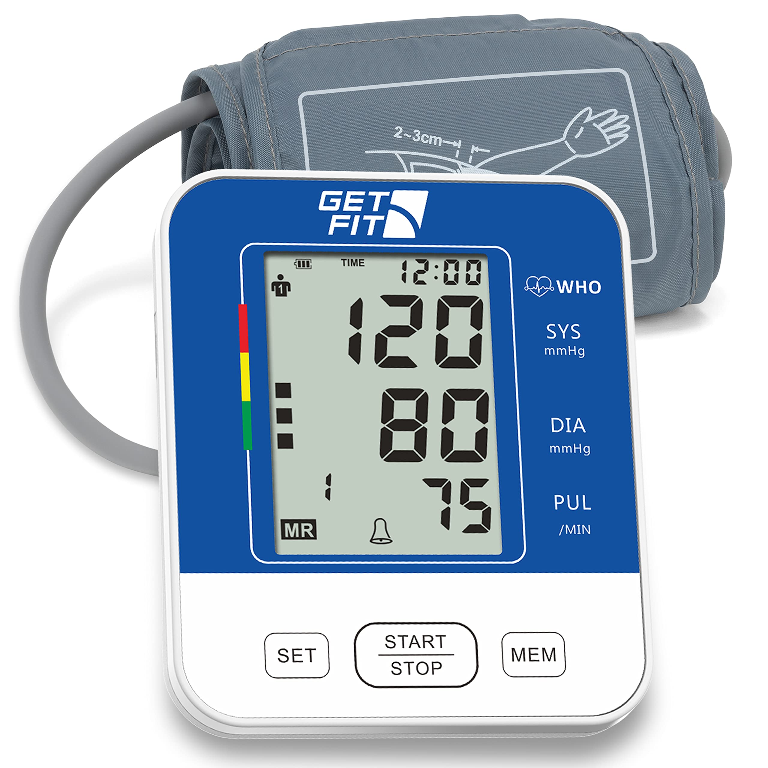 Get Fit Blood Pressure Monitor CE Approved UK for Home Use Medical Upper Arm Blood Pressure Machine - Heart Rate Monitor - Hypertension Detector - Adjustable 35-52cm X-Large Adult Cuff - LCD Display