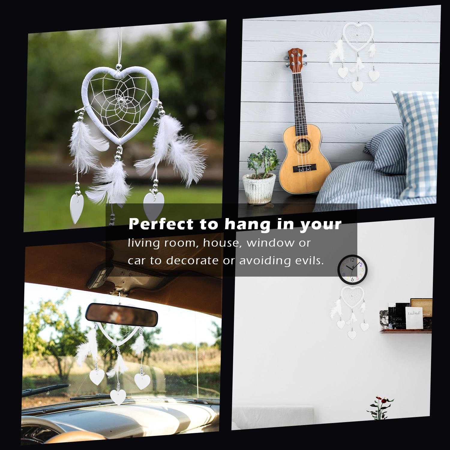 SOLEDI Dream Catcher White 37cm Heart Shape Handmade Traditional Circular Net Home Decor Wall Car Hanging Ornament Gift