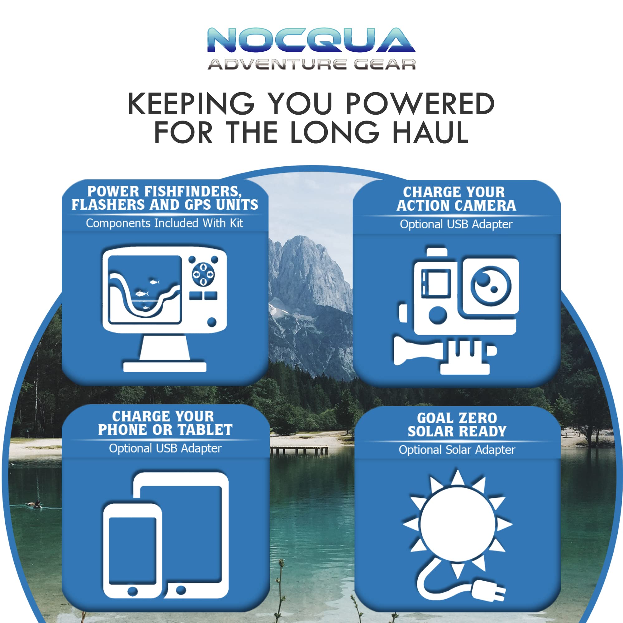 NOCQUA Pro Power Water-Resistant Battery & Charger Kit - Compatible with GPS, Depth & Fish Finders, & Most 12 Volt Electronics