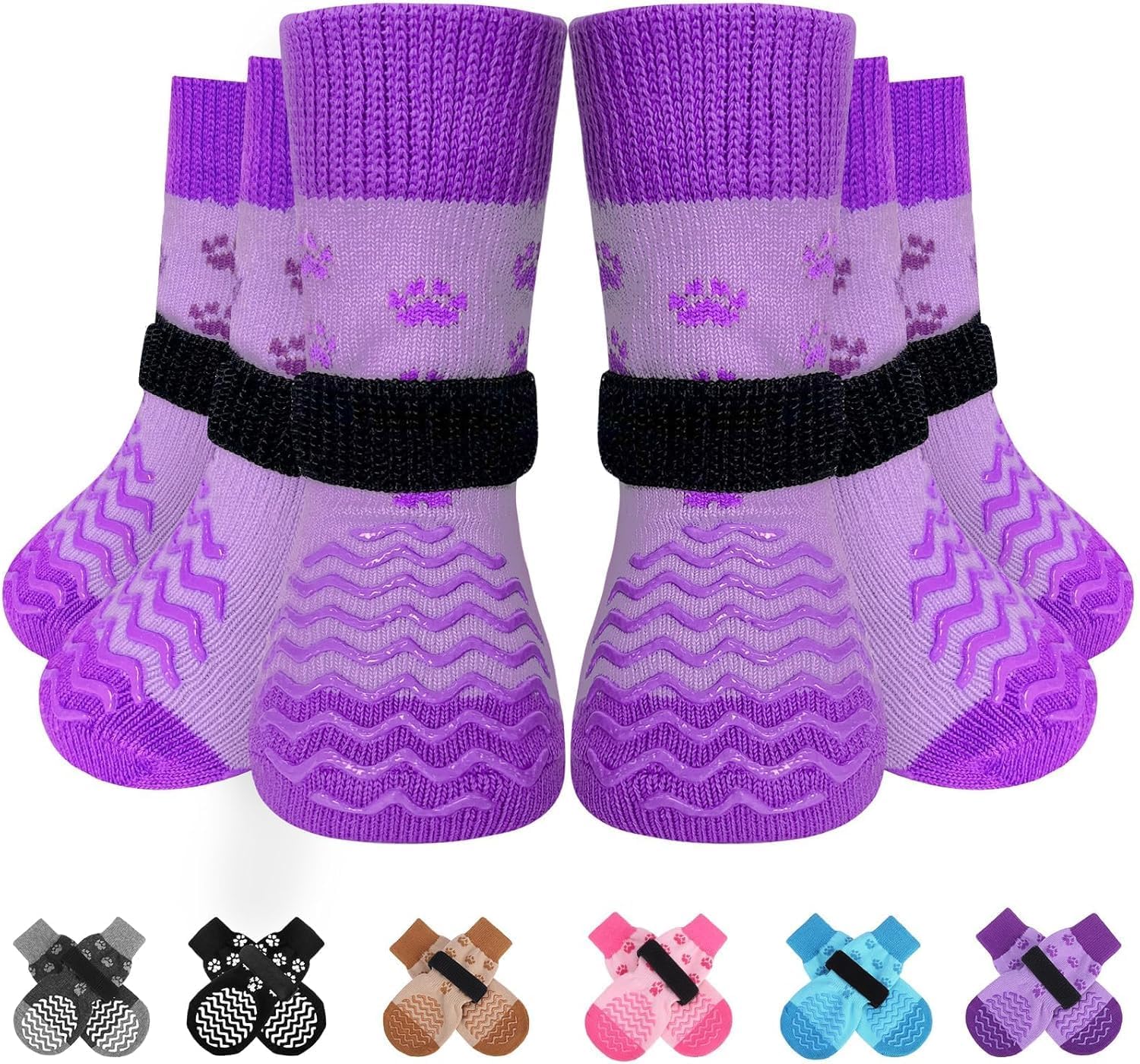 EXPAWLORER Anti-slip Dog Socks - Double Sides Dog Socks with Grips Large Coverage, Stop Licking for Injured Paws, Soft Paw Protector Gripper Socks for Hardwood Floors Indoor, Purple Small