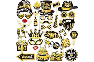 Shalve 30 Pcs Funny Photo Booth Props Kit for 80th Birthday Party Photo Props DIY Decoration Accessories with Glasses Masks S