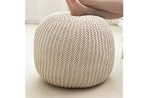Yueyocici Pouf Ottoman Stuffed Round Modern Foam Filled Foot Rest Poufs for Living Room Chair Decorative 20 X 14 Inches Boho Relax Stool for Wedding Christmas Party, Beige (Beige, 20inch)