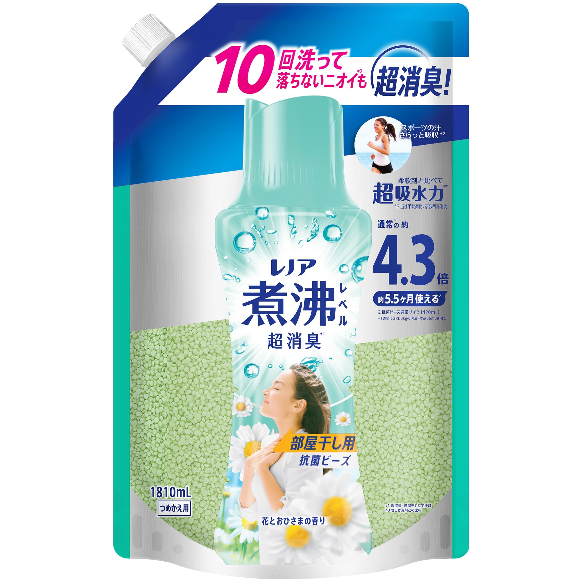 レノア 煮沸レベル消臭 抗菌ビーズ 部屋干し 花とおひさまの香り 詰め替え 1,810mL [大容量] 柔軟剤と一緒に使って効果長続き商品画像