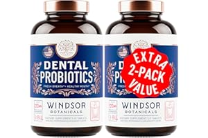 WINDSOR BOTANICALS Oral Probiotics for Teeth and Gums - 3BN CFU Lactobacillus Salivarius, Paracasei, K12 Pro B, Inulin Dental Probiotics for Bad Breath Treatment, Gum Health - 90 Best Breath Oral Probiotic Mint Tablets