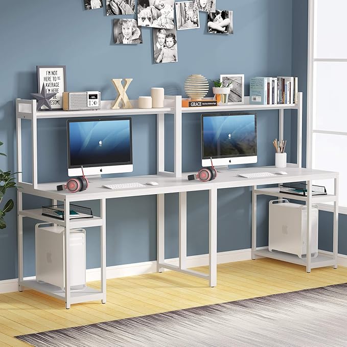 Tribesigns 94.5 inches White Computer Desk with Hutch