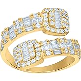 Jewels By Lux Sterling Silver Yellow-Tone Women's Cubic-Zirconia Bypass Fashion Bridal Anniversary Wedding Engagement Band Ring