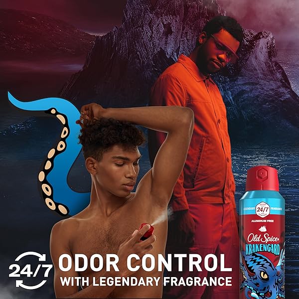 OLD SPICE ALUMINUM FREE BODY SPRAY FOR MEN, 24/7 ODOR PROTECTION, 24/7 LASTING FRAGNANCE & FRESHNESS, COLOGNE QUALITY SCENT, KRAKENGARD WITH DEEP OCEAN SCENT, 5.1 OZ (PACK OF 2)