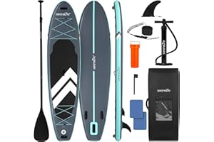 SereneLife Ultra-Light Inflatable Stand Up Paddle Board with Premium SUP Accessories - Extra Wide Stable Design with Non-Slip EVA Deck Pad for Youth and Adults of All Skill Levels - 350 lbs Capacity