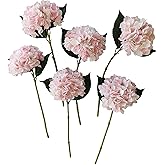 Pink Hydrangea Artificial Flowers,6 Pcs Faux Pink Hydrangea Flowers, Artificial Hydrangeas Flowers with Stems,Fake Hydrangea Flowers, Hydrangea Silk Flowers (6, Pink)