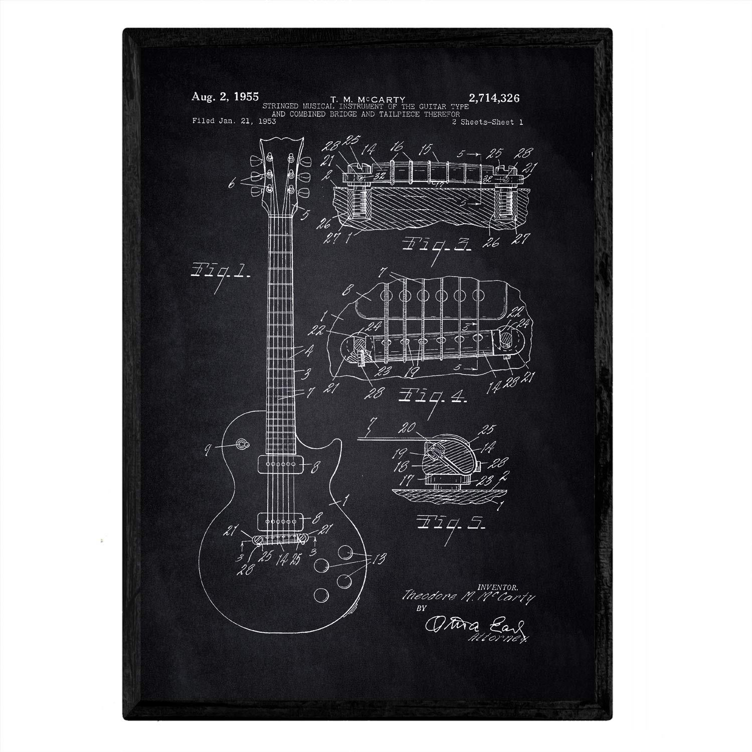 Nacnic Guitar Poster patent. Sheet with old design patent A3 size with black background — image 1