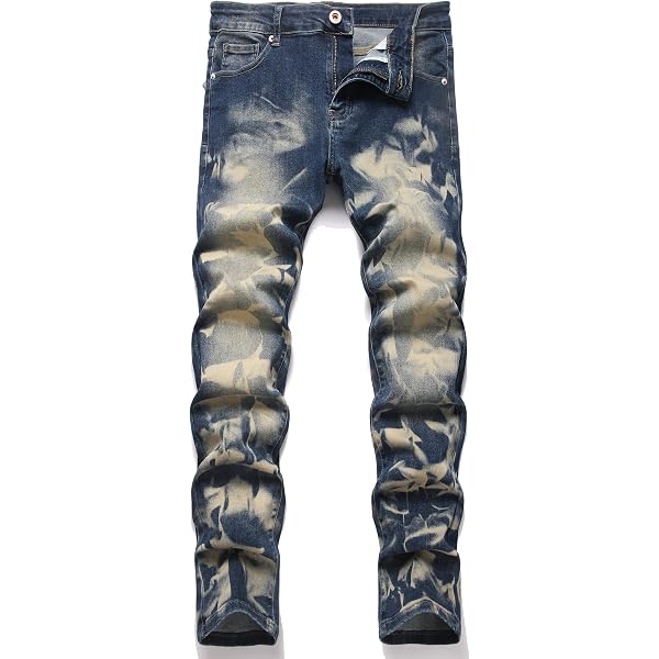 Amazon.com: Mens Patchwork Camouflage Jeans Straight Patches Biker