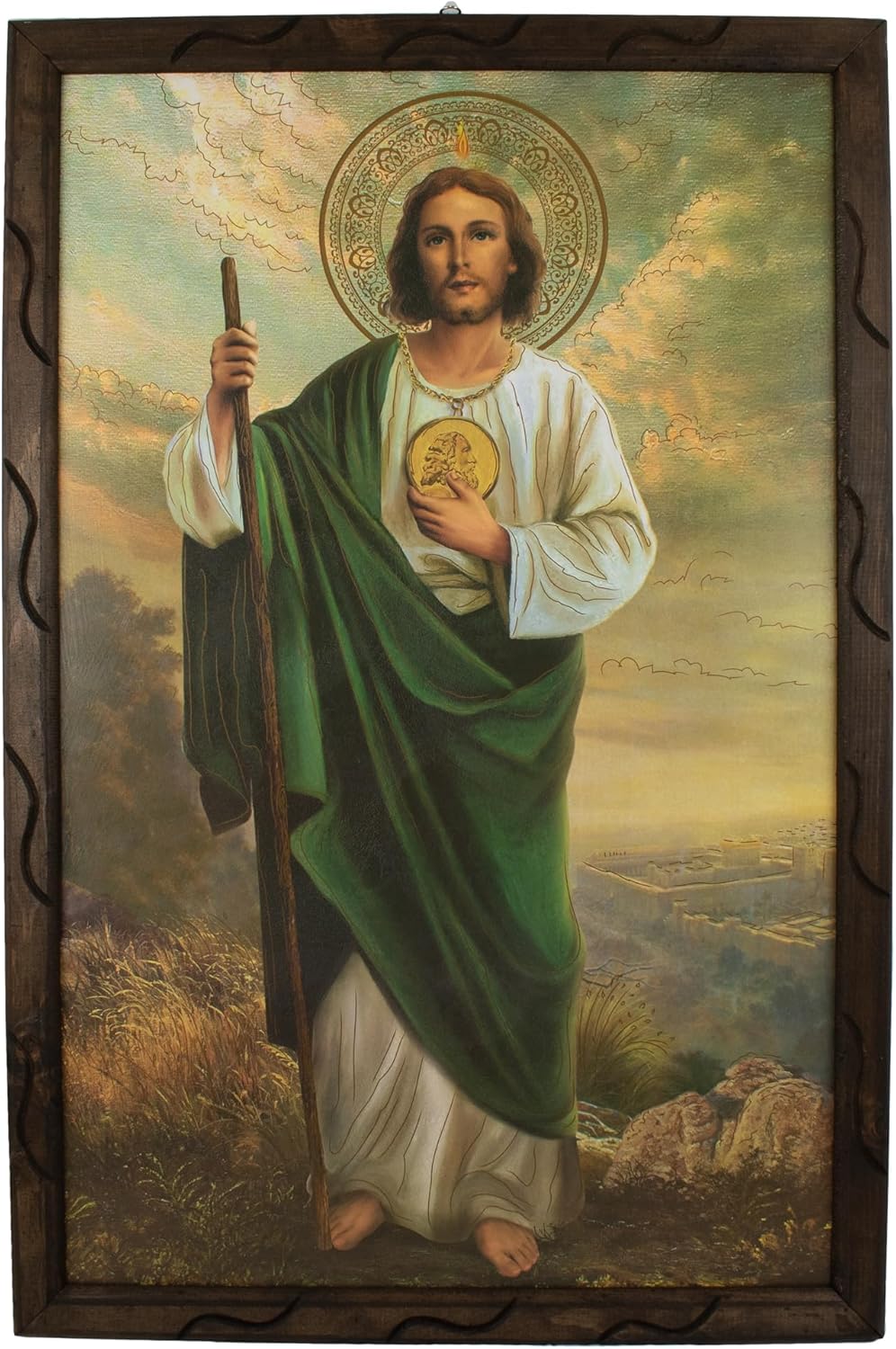 Paintings - Mrcjsales- Saint Judas Thaddeus image in rustic frame, Oil painting, 24''x36'', 13''x18'', 10''x12'' inches, religious art image, San Judas Tadeo , Cuadro rustico , Home decor, wall decor, church events, gifts (Large 24x36'' inches)