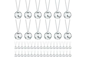Junkin 48 Pieces Disco Necklaces Decoration Bulk Christmas Disco Mirror Ball New Year 70s Party Favors Mini Balls Decoration, 1.57 Inch Stage Props Accessories(Silver)
