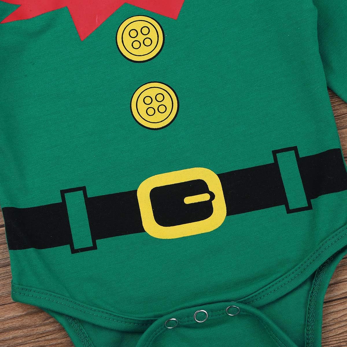 inlzdz Baby Girls Boys Xmas Santa Fairy Spirit Outfit Long Sleeves Romper with Striped Pants Hat Clothes Set Christmas Costume Green 9-12 Months - Image 5
