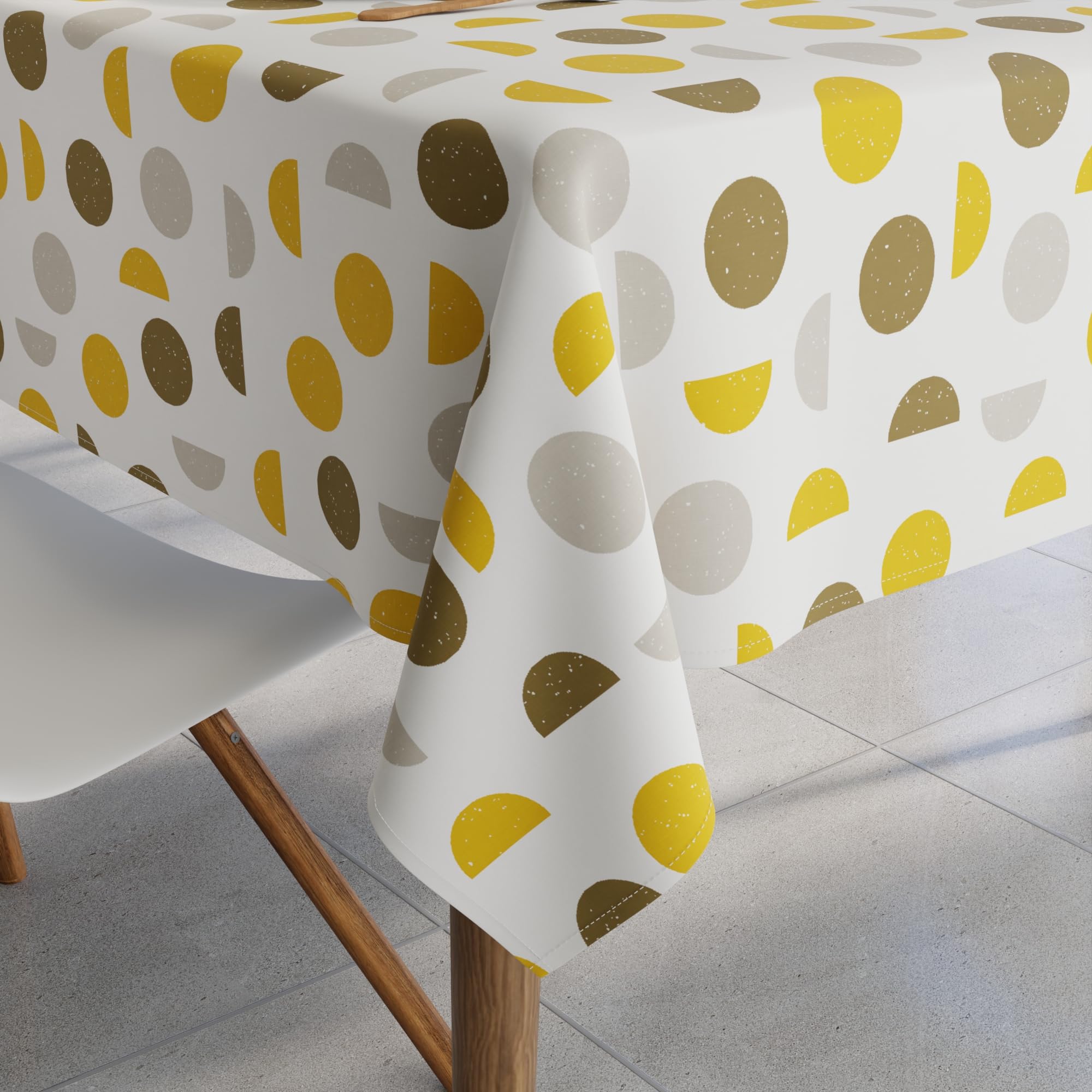 Encasa XO Printed Tablecloth 145x145 cm for 4 Seater Dining Table of length upto Square, 100% Cotton, Machine Washable, Durable, Rectangular, for Home, Restaurant, Banquet - Yellow Moon — image 1