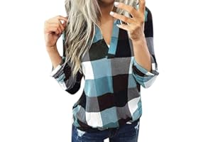 YAnGSale Top Casual Plaid Blouse Women Cotton Sweatshirt Long Sleeve Shirts Women's V-Neck Fall Sweaters Pullover Tops