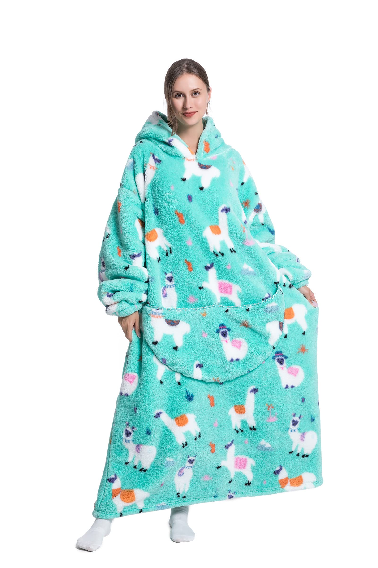 Pterygoid Extra Long Oversized Blanket Hoodie,Wearable Hooded Blanket Adult for Women and Men,Hoodie Blanket with Pocket,Fluffy Throw Sweatshirt