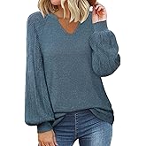 Messic Womens Pullover Sweaters 2025 Casual Long Sleeve V Neck Loose Knit Tops