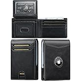 furid Air Tag Wallet Men: Wallet with Airtag Holder - Wallet for Airtag Men Slim Minimalist with ID Window RFID Leather Wallet