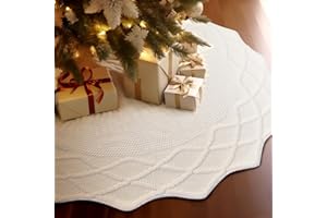 WBHome Christmas Tree Skirt, 48 inch Cable Knit Knitted Thick Rustic Holiday Decoration, Christmas White