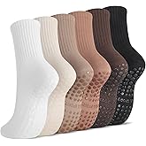 Jspupifip 6 Pairs Pilates Socks with Grips for Women Non Slip Grip Yoga Socks Grippy Crew Sock for Barre Ballet Barefoot Workout Hospital