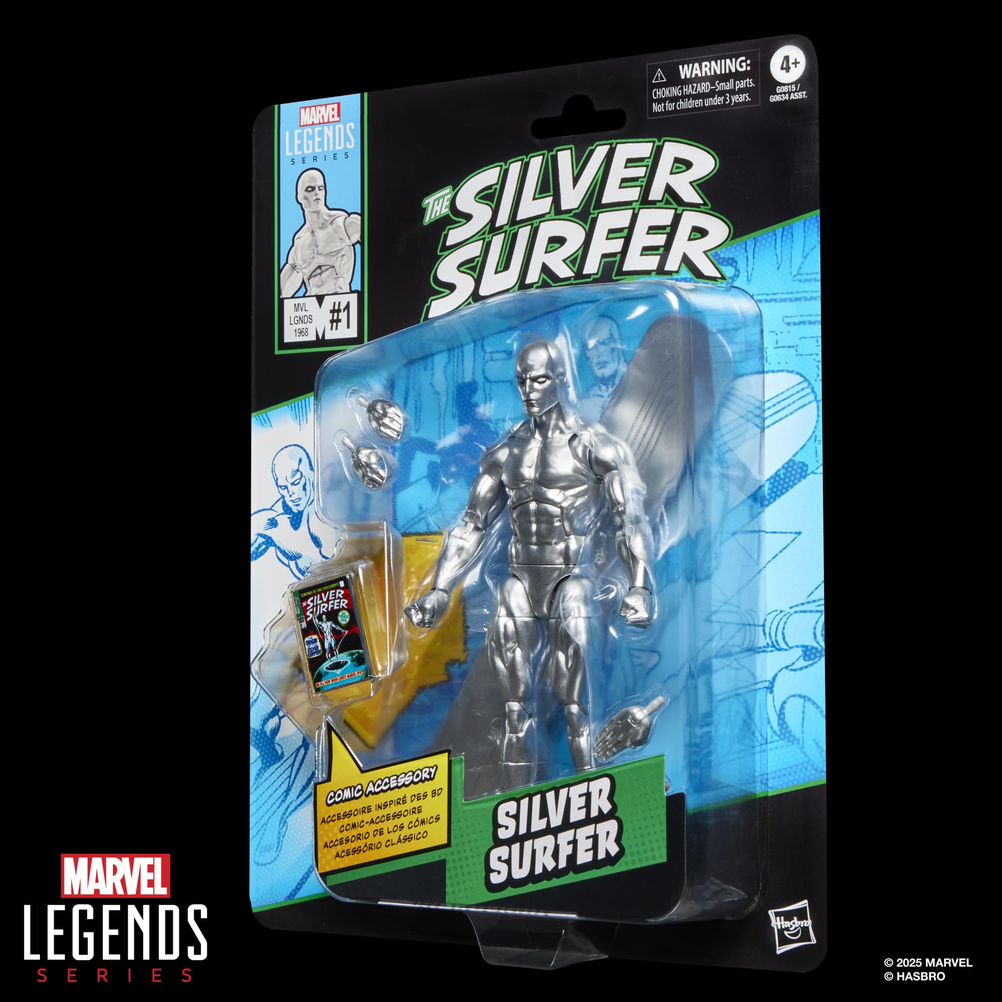 Marvel Legends Series Silver Surfer, Silver Surfer #1 (1968) and Fantastic Four Comics-Inspired Collectible 6-Inch Scale Action Figure with Character-Sized Comic Accessory