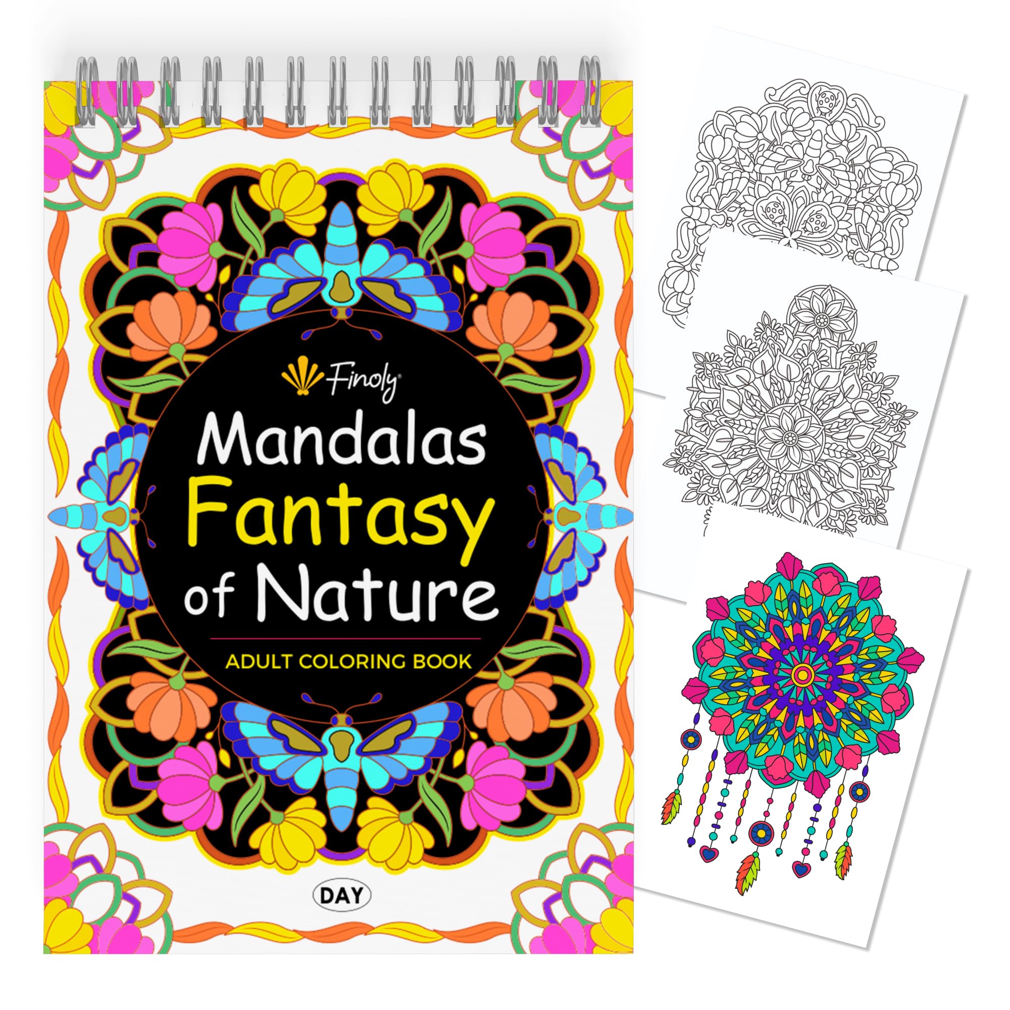Finoly Mandala Colouring Books for Adults Reduces Stress | Adult Colouring Books for Women and Men in A4 | Mandalas Relaxation and Teens No Ink Bleed-Through Spiral Bound (Day) — image 1