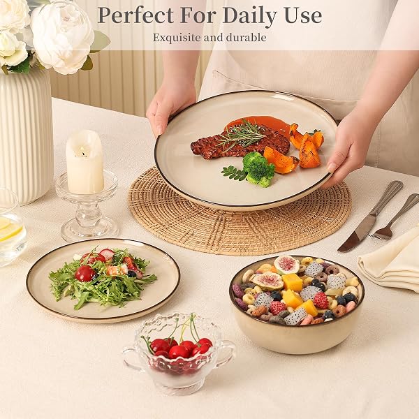 CULIVORA DINNER PLATES SET OF 6: CERAMIC 10.7 INCH HANDMADE REACTIVE GLAZE STONEWARE PLATES FOR KITCHEN, MODERN DINNERWARE PLATES, MICROWAVE & DISHWASHER SAFE, SCRATCH RESISTANT (BEIGE)