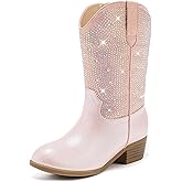 Motasha Rhinestone Sparkly Girls Cowgirl Cowboy Boots Little Kids Dress Boot Pointed Toes Low Heel Mid Calf Zipper Party Birthday Toddler to Big Kid