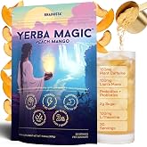 Yerba Mate Energy Drinks, Yerba Magic, Gut Health, Peach Mango, 30 Servings | 5-in-1 drink mix with yerba mate caffeine, Lion's Mane, L-Theanine, prebiotics, probiotics, peach mango, energy drink powder