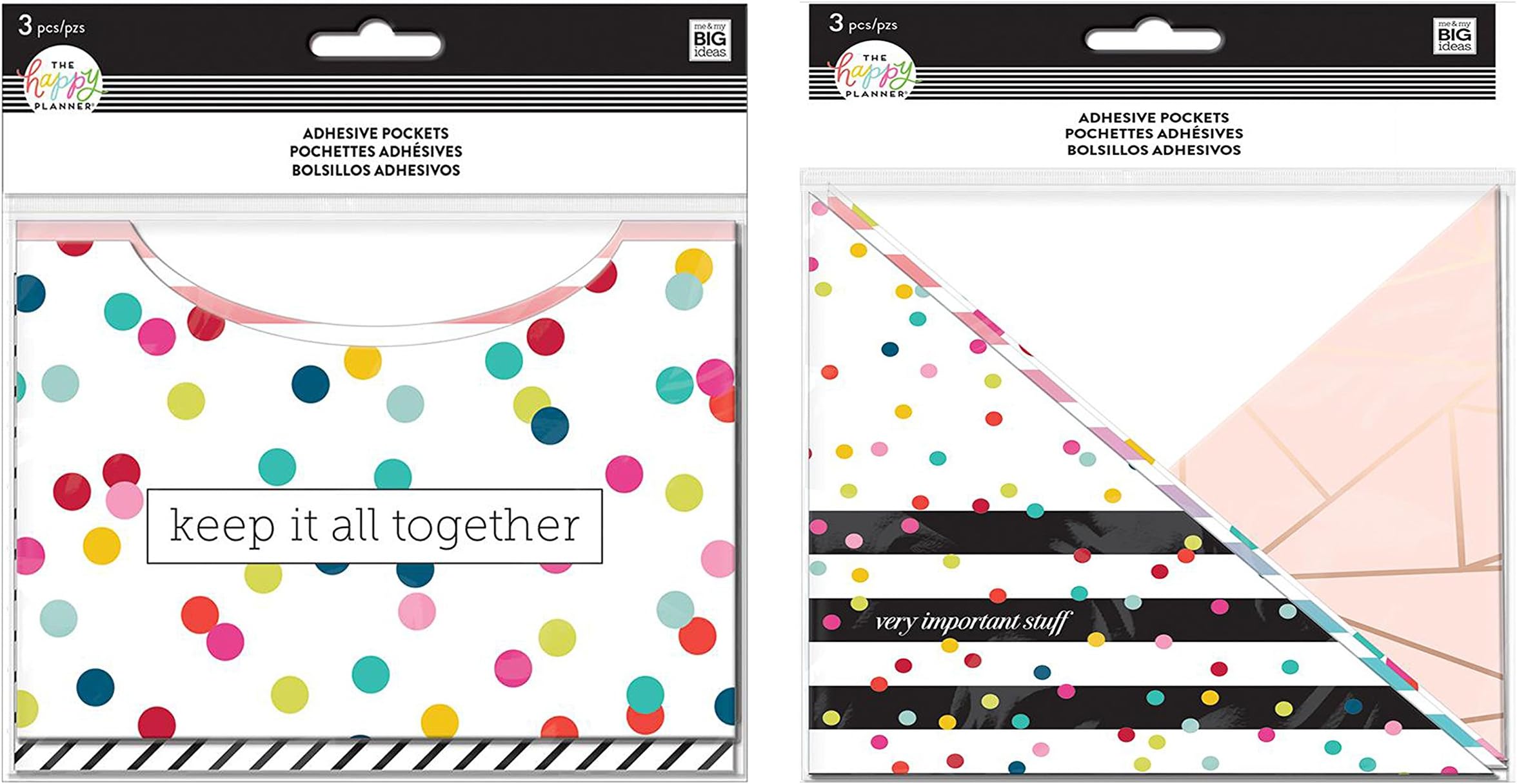 me & My Big Ideas Create 365 Adhesive Pockets Rainbow Stripes and Multi Dot Grid (Set of 2)