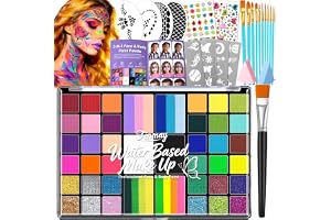 Fenmay Face Painting Kit for Kids - 42 Colors, Non-Toxic and Hypoallergenic, Stencils, Book, Brush, Sponge, and Professional Face Paint Makeup Palette- Safe and Easy to Use