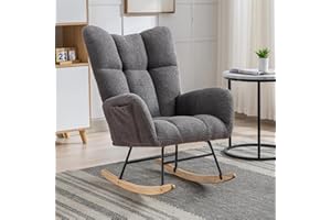 ETCZOYE Nursery Rocking Chair Teddy Upholstered Glider Rocker Accent Chair with High Backrest Armchair Comfy Side Pocket Modern Rocking Accent Chairs for Living Room, Nursery, Office(Neutral Gray)