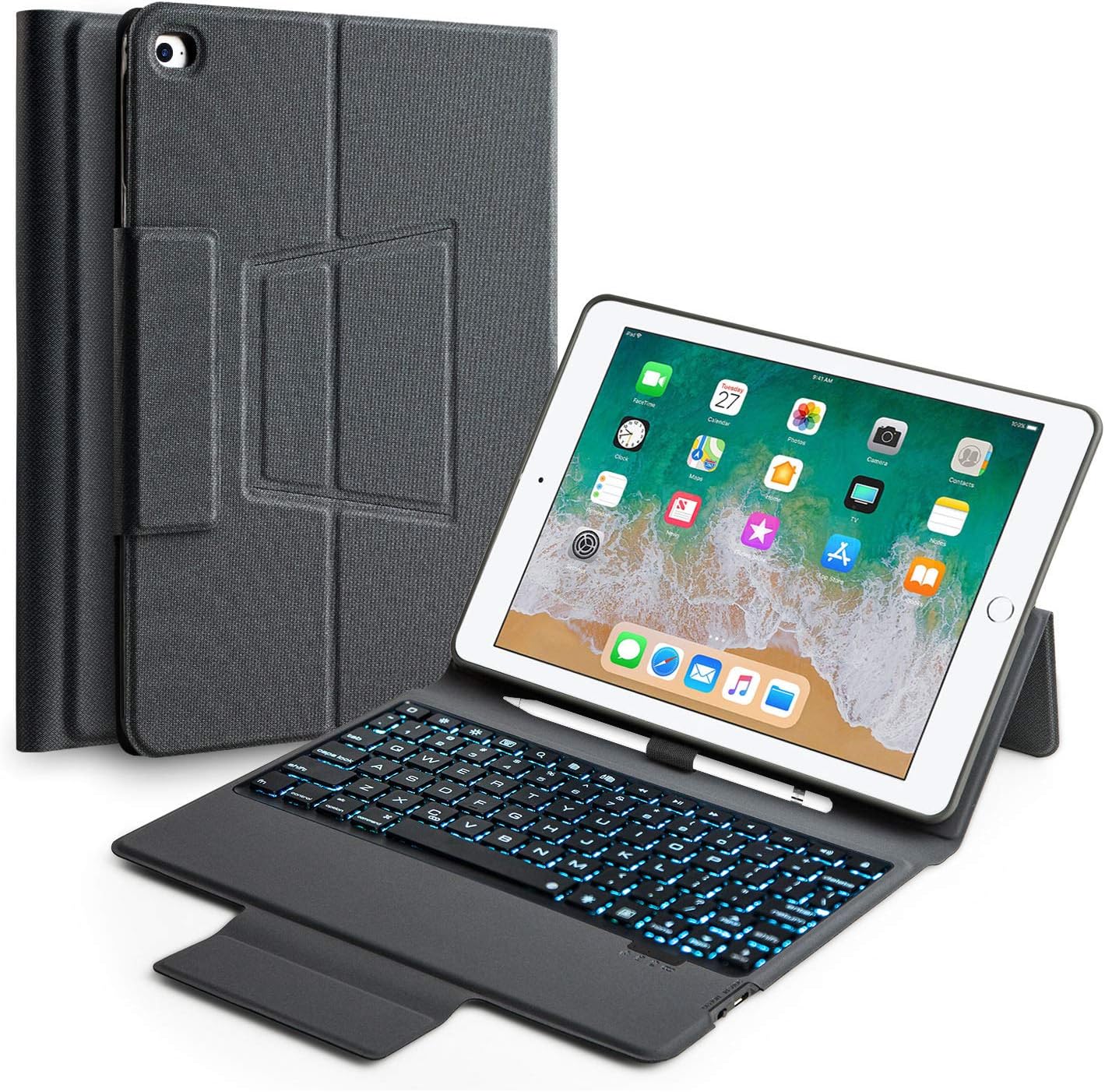 Keyboard Case Compatible with 2018 6th /2017 5th 9.7 inch iPad &iPad Pro 9.7 inch iPad Air/Air 2-Backlit Bluetooth Keyboard, Back Soft Leather Cover case with Keyboard(only fit 9.7 inch iPad)