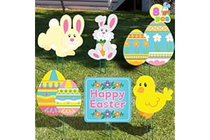 JOYIN 8 Pack Easter Yard Signs Decorations Outdoor Bunny, Chick, Eggs and Happy Yard Stake Signs Easter Lawn Decor for Hunt Game, Party Supplies Decor, Props