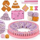 AHCo. Knitting Loom Kit for Beginners, Creative Craft Toy for Girls Ages 7 8 9 10 11 12 with Storage Bags Yarns Knitting Tools, Fantastic DIY Gifts Knit Hat Scarf Coaster (Pink)