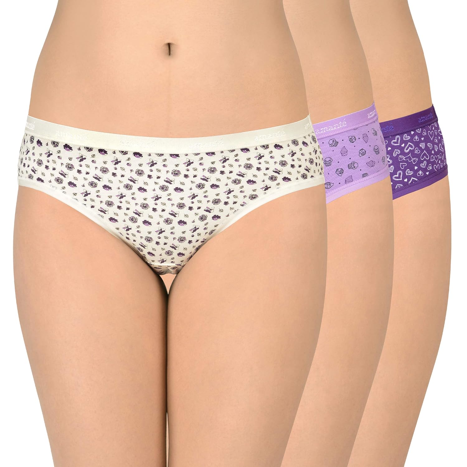 Buy Amante Printed Low Rise Cotton Bikini Panty Pack (Pack of 3) at Amazon.in
