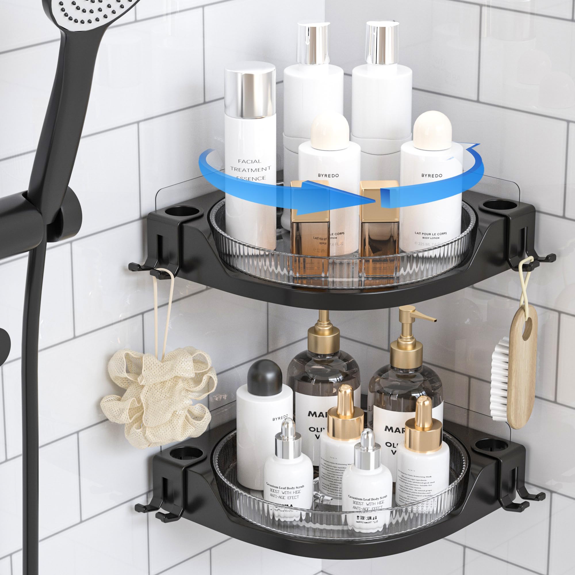 Photo 1 of JNFUZ Corner Shower Caddy, Bathroom Wall 360° Rotating Shower Rack Adhesive Organizers Shelves Hanging Shelf for Inside Shower, No Drilling Lazy Susan Shower Storage for Bathroom, Dorm and Kitchen