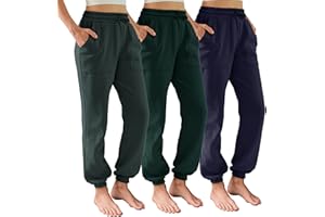 DITOK 3 Pack Sweatpants for Women Fleece Lined High Waisted Joggers with Pockets Baggy Comfy Lounge Pants