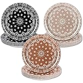Whaline 48Pcs Western Bandana Paper Plates Disposable Plate 3 Colors Wild West Cowboy Paisley Dinner Plates for Wild One Yeehaw Bday Birthday Baby Shower, 9 Inch